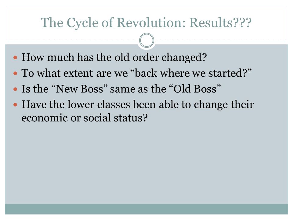The Cycle of Revolution: Results . How much has the old order changed.