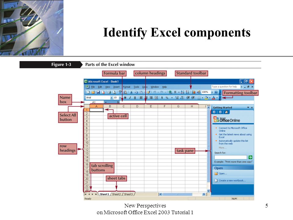 XP New Perspectives on Microsoft Office Excel 2003 Tutorial 1 5 Identify Excel components