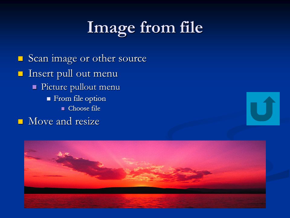 Image from file Scan image or other source Scan image or other source Insert pull out menu Insert pull out menu Picture pullout menu Picture pullout menu From file option From file option Choose file Choose file Move and resize Move and resize