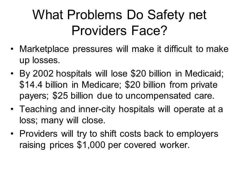 What Problems Do Safety net Providers Face.