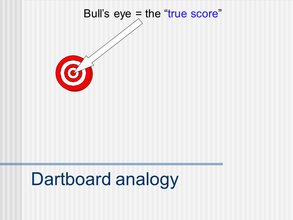 Errors in measurement In search of the true score Reliability Do you get the same value with multiple measurements.