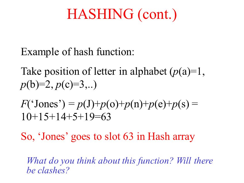 HASHING (cont.) What do you think about this function.