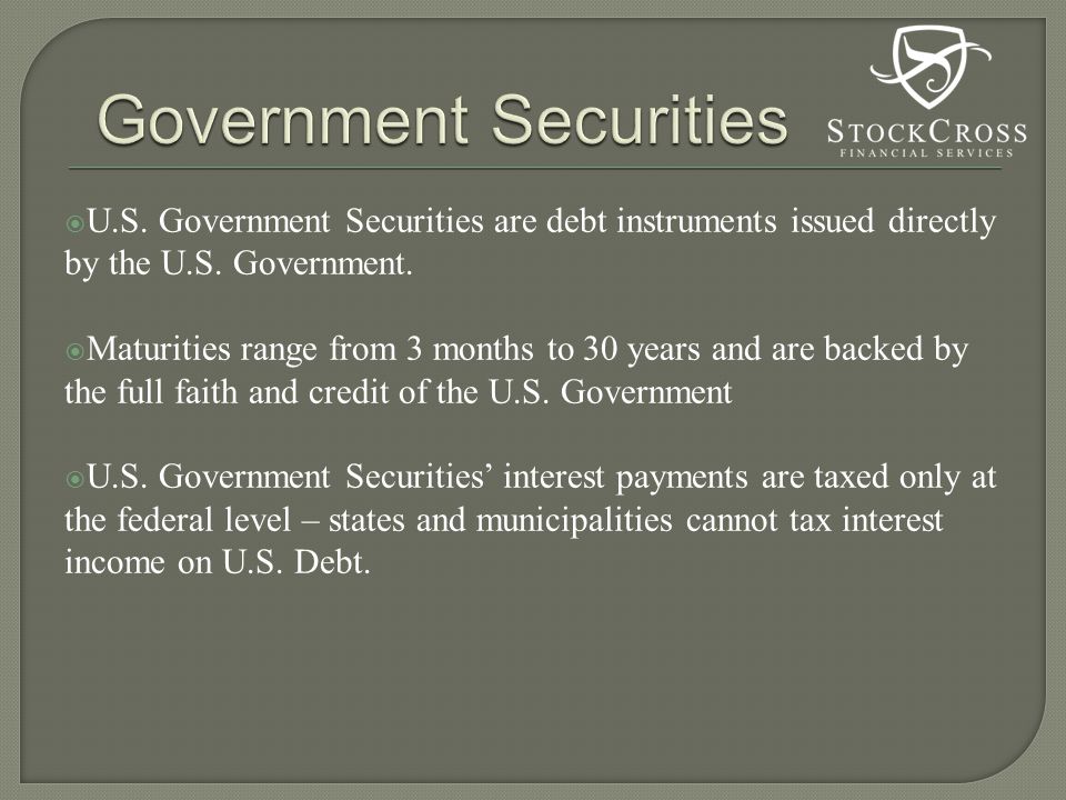  U.S. Government Securities are debt instruments issued directly by the U.S.