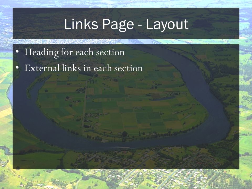 Links Page - Layout Heading for each section External links in each section