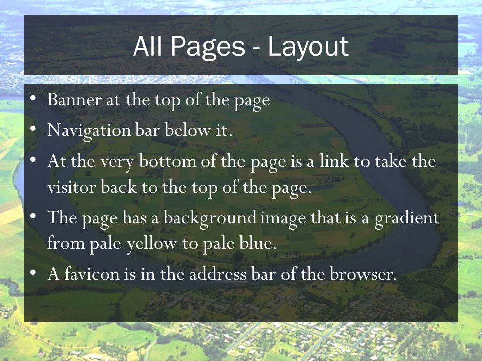 All Pages - Layout Banner at the top of the page Navigation bar below it.