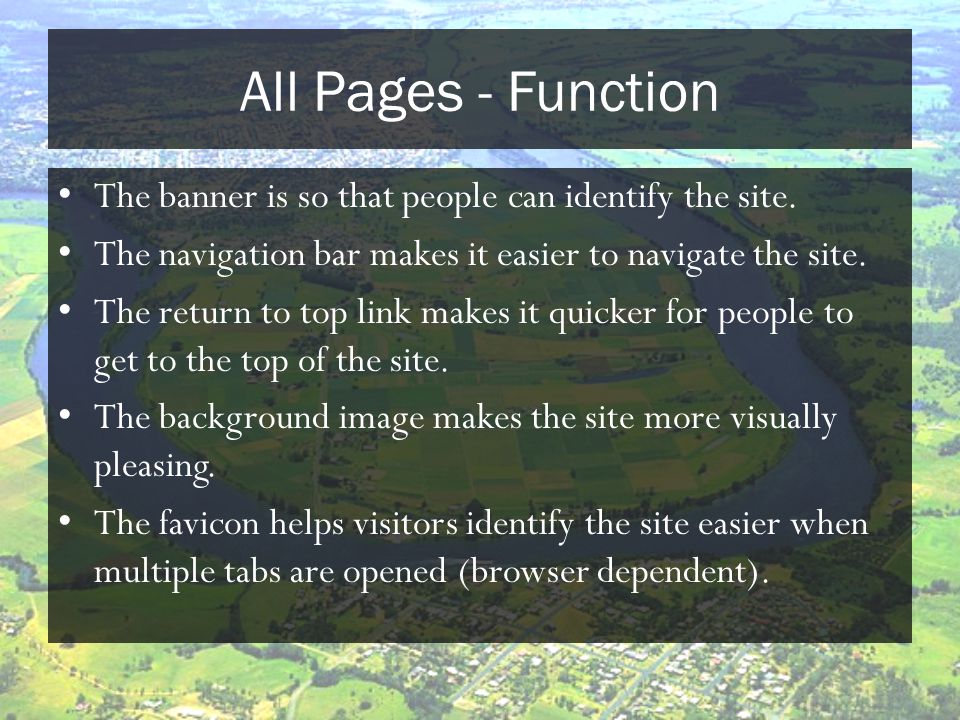 All Pages - Function The banner is so that people can identify the site.