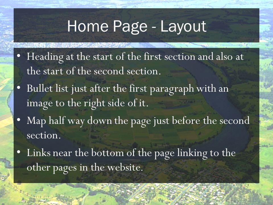 Home Page - Layout Heading at the start of the first section and also at the start of the second section.