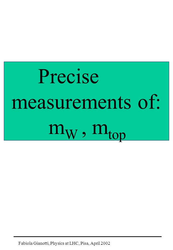 Fabiola Gianotti, Physics at LHC, Pisa, April 2002 Precise measurements of: m W, m top