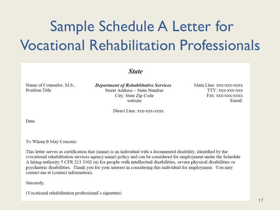Sample Schedule A Letter for Vocational Rehabilitation Professionals 17