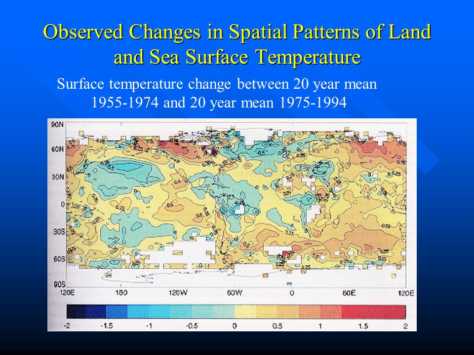 Observed Changes in Spatial Patterns of Land and Sea Surface Temperature Surface temperature change between 20 year mean and 20 year mean