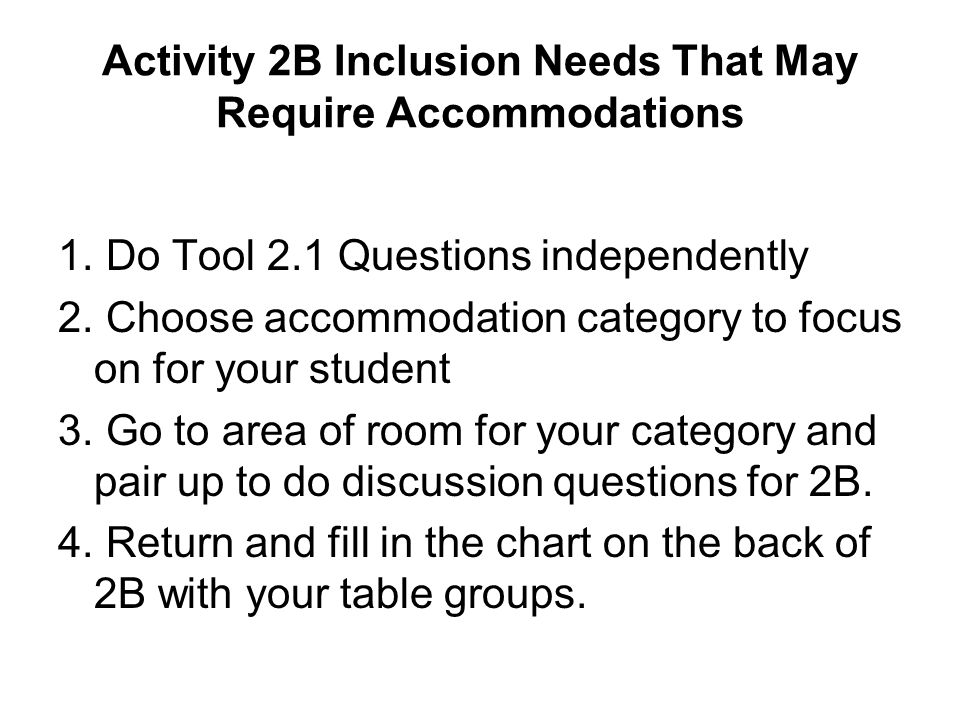 Activity 2B Inclusion Needs That May Require Accommodations 1.