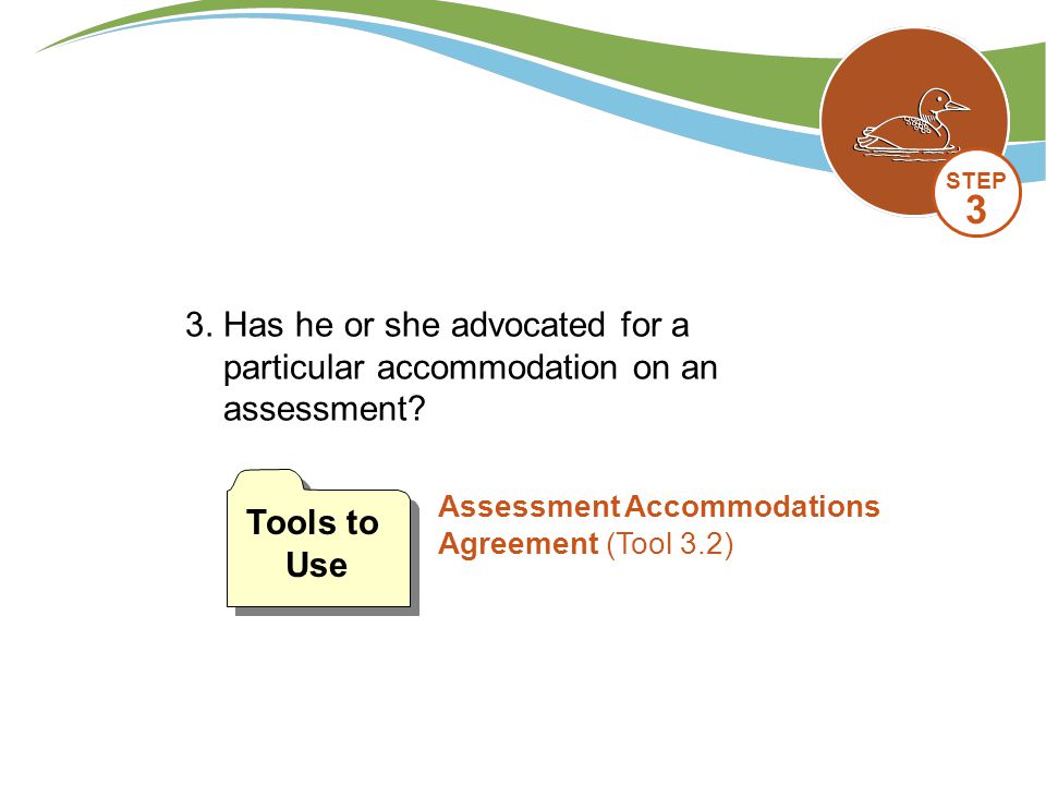 3. Has he or she advocated for a particular accommodation on an assessment.