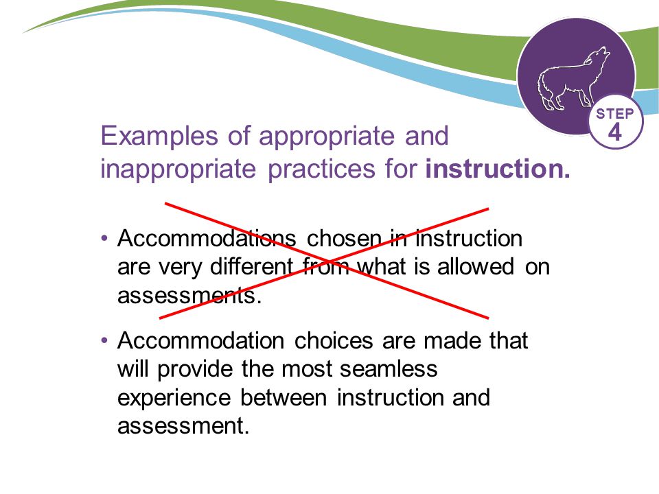 Examples of appropriate and inappropriate practices for instruction.