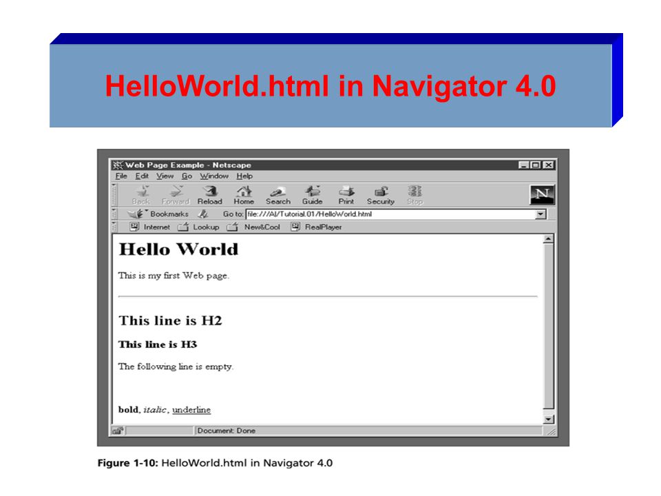 HelloWorld.html in Navigator 4.0
