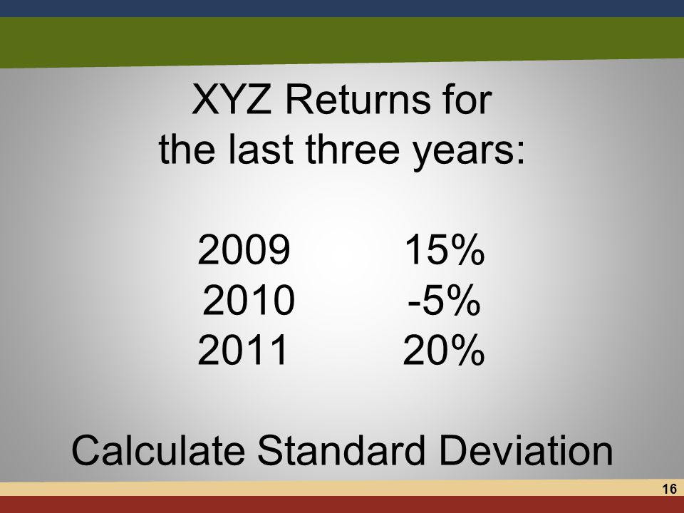 XYZ Returns for the last three years: % % % Calculate Standard Deviation 16