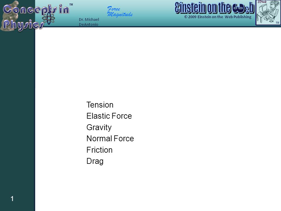 Force Magnitude 1 Tension Elastic Force Gravity Normal Force Friction Drag