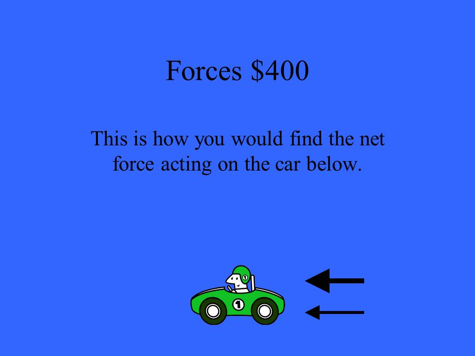Forces $400 This is how you would find the net force acting on the car below.