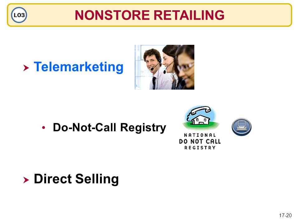 NONSTORE RETAILING LO3  Telemarketing Telemarketing  Direct Selling Do-Not-Call Registry 17-20