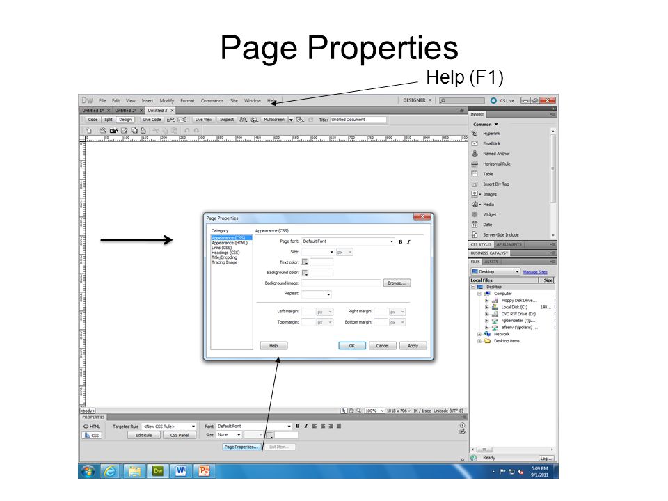 Page Properties Help (F1)