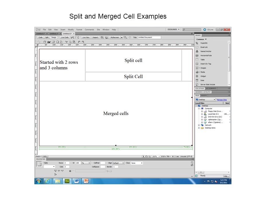 Split and Merged Cell Examples