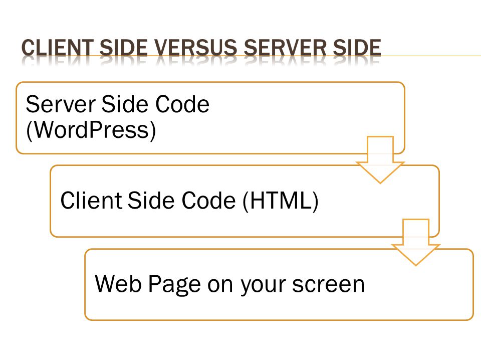 Server Side Code (WordPress) Client Side Code (HTML)Web Page on your screen