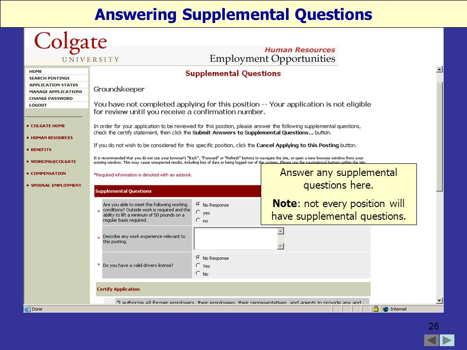 26 Answering Supplemental Questions Answer any supplemental questions here.