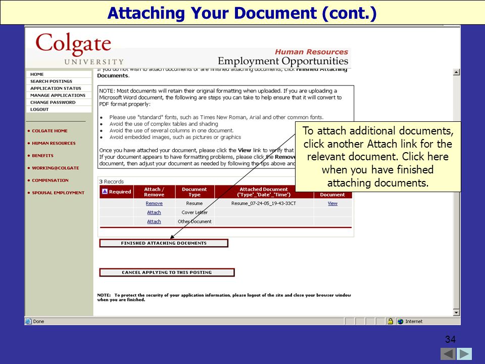 34 To attach additional documents, click another Attach link for the relevant document.
