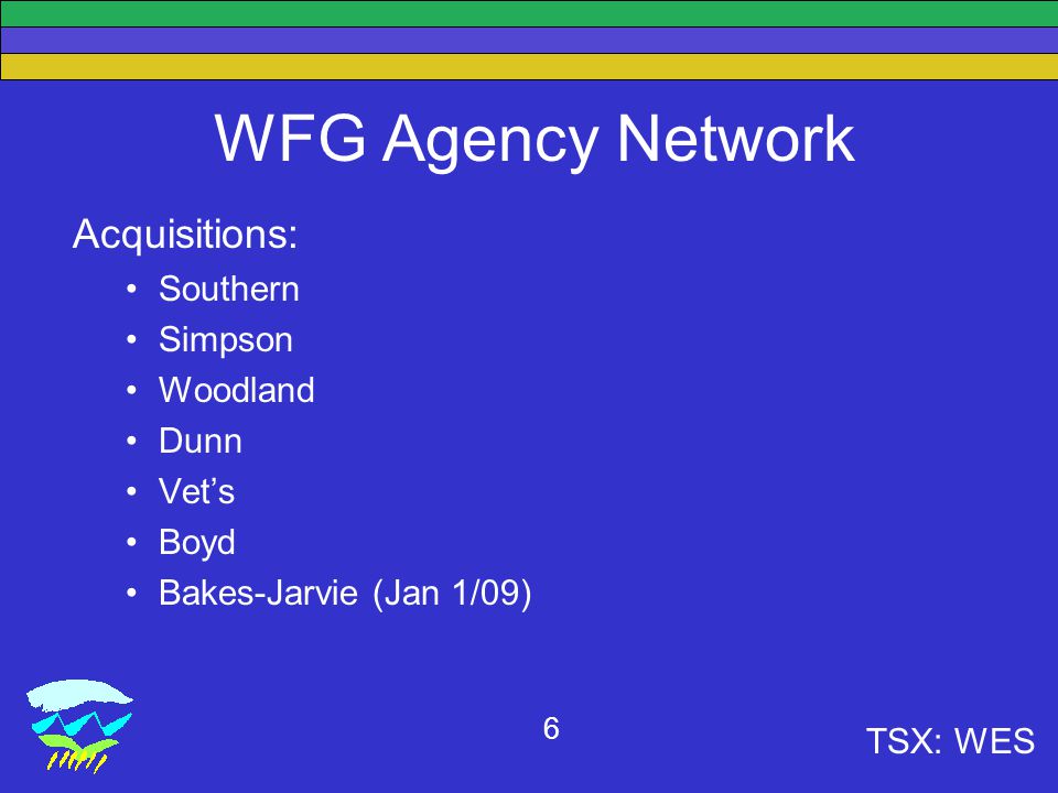TSX: WES 6 WFG Agency Network Acquisitions: Southern Simpson Woodland Dunn Vet’s Boyd Bakes-Jarvie (Jan 1/09)