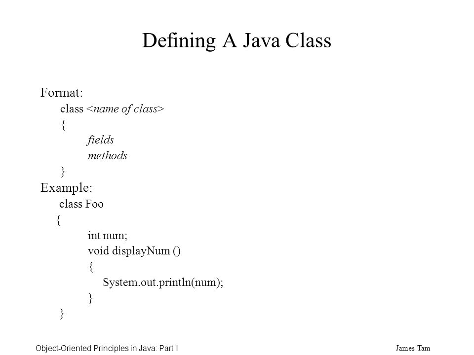 James Tam Object Oriented Principles In Java Part I Encapsulation Information Hiding Implementation Hiding Creating Objects In Java Class Attributes Ppt Download
