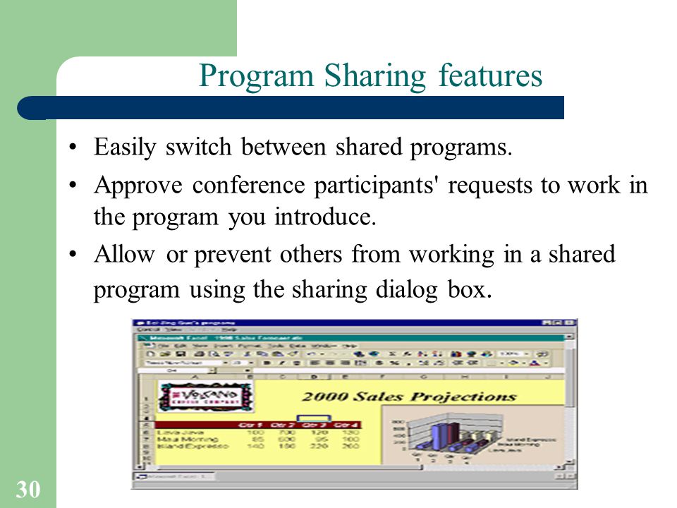 30 T.Sharon-A.Frank Program Sharing features Easily switch between shared programs.