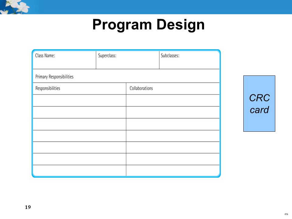 19 Program Design CRC card