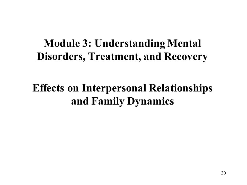 Module 3: Understanding Mental Disorders, Treatment, and Recovery Effects on Interpersonal Relationships and Family Dynamics 20