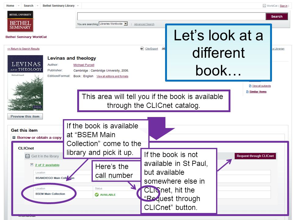 This area will tell you if the book is available through the CLICnet catalog.