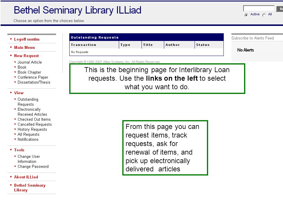 This is the beginning page for Interlibrary Loan requests.
