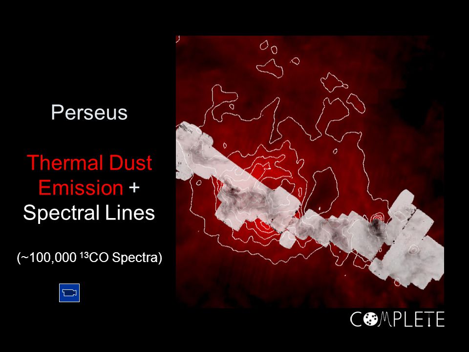Perseus Thermal Dust Emission + Spectral Lines (~100, CO Spectra)