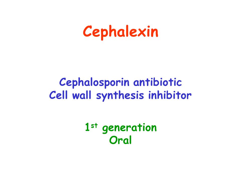 Cephalexin Cephalosporin antibiotic Cell wall synthesis inhibitor 1 st generation Oral