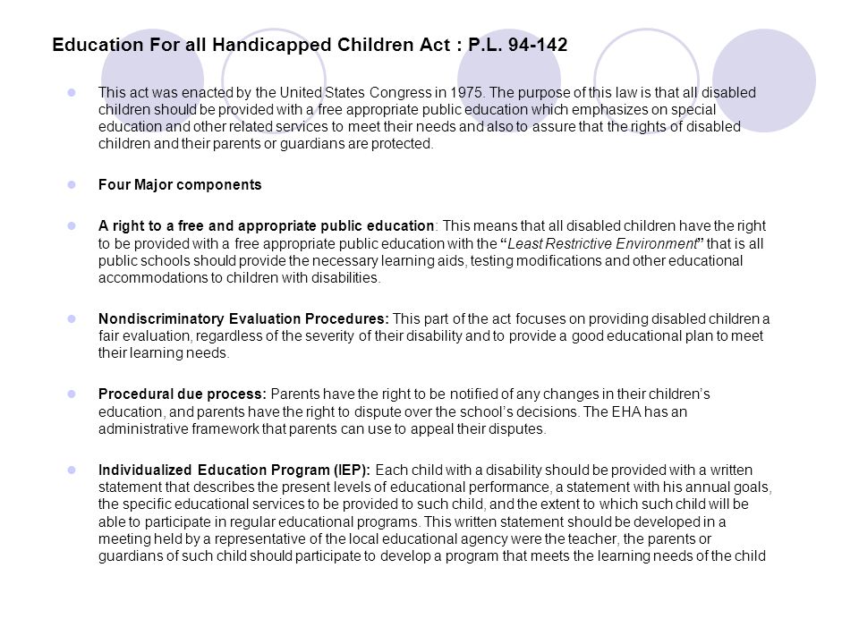 Education For all Handicapped Children Act : P.L.