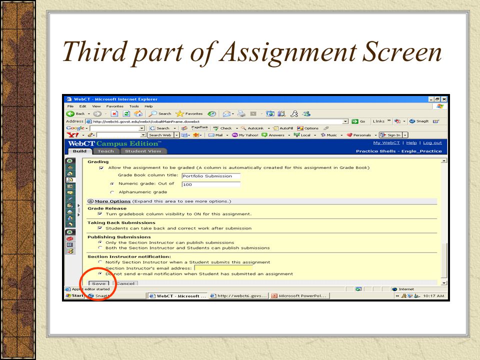 Third part of Assignment Screen