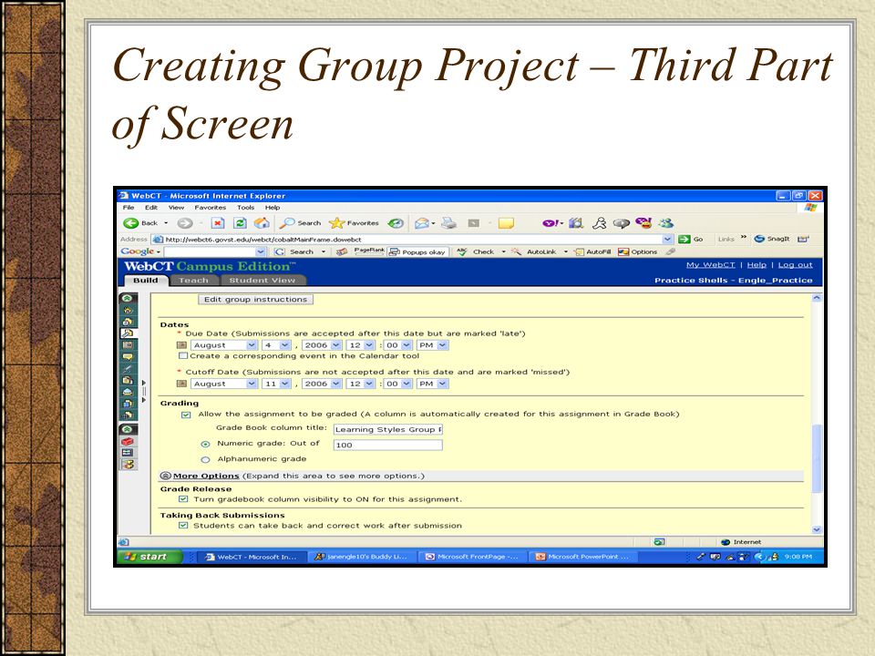 Creating Group Project – Third Part of Screen