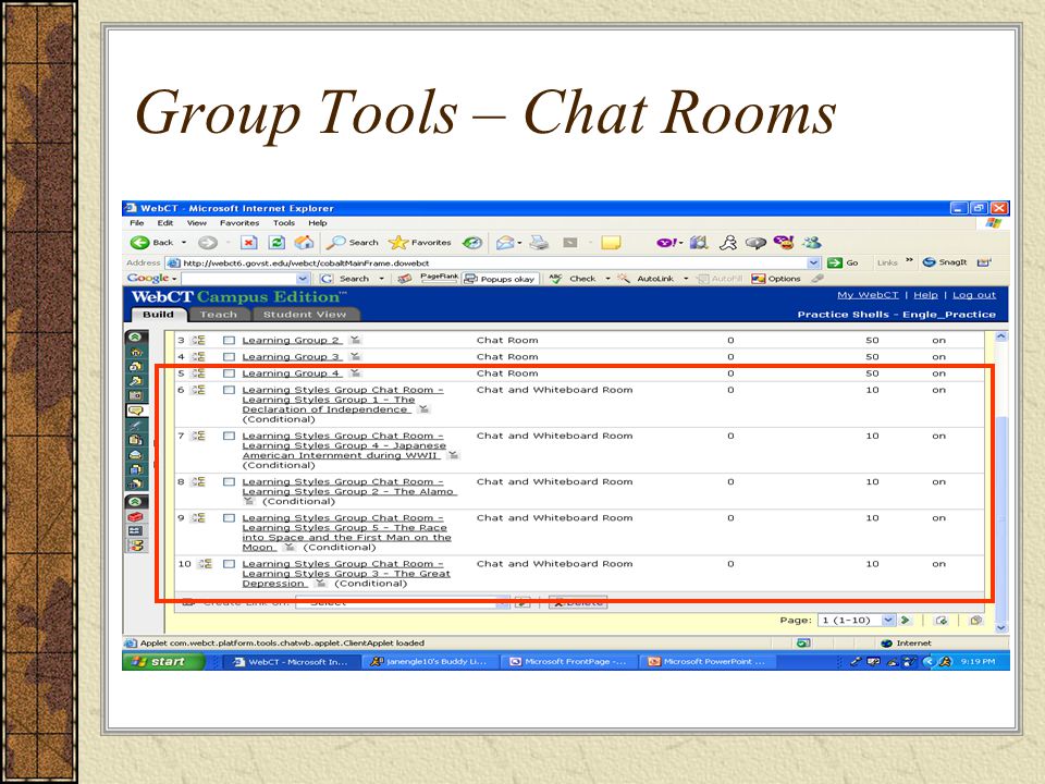 Group Tools – Chat Rooms