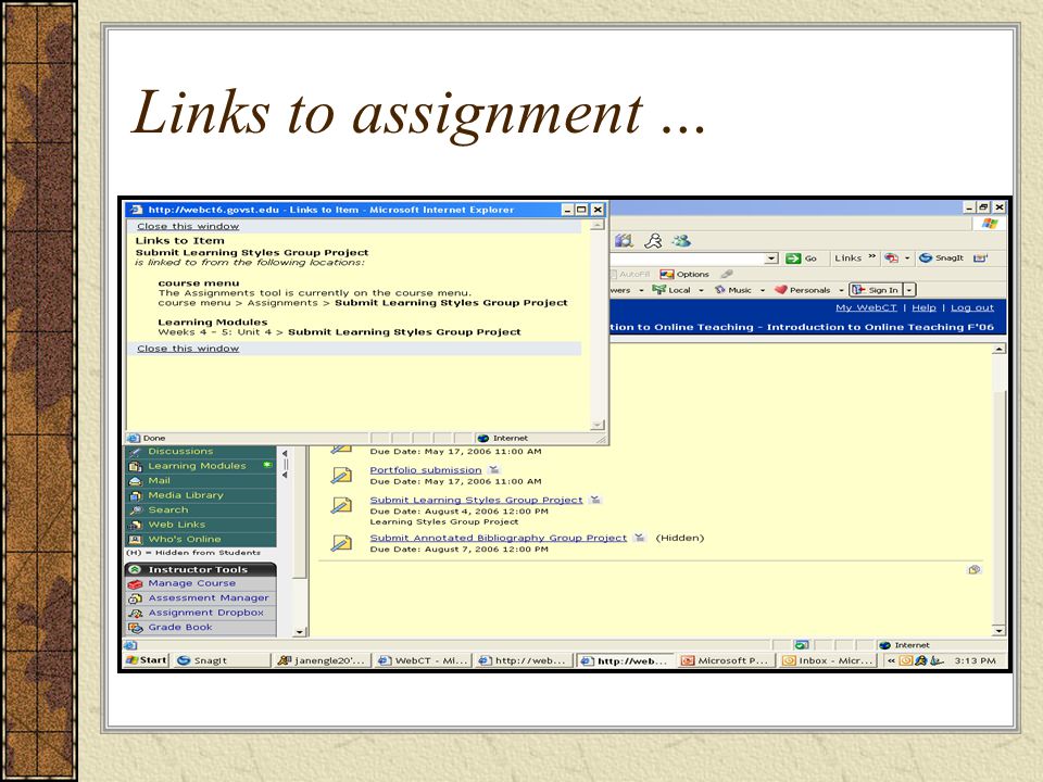 Links to assignment …