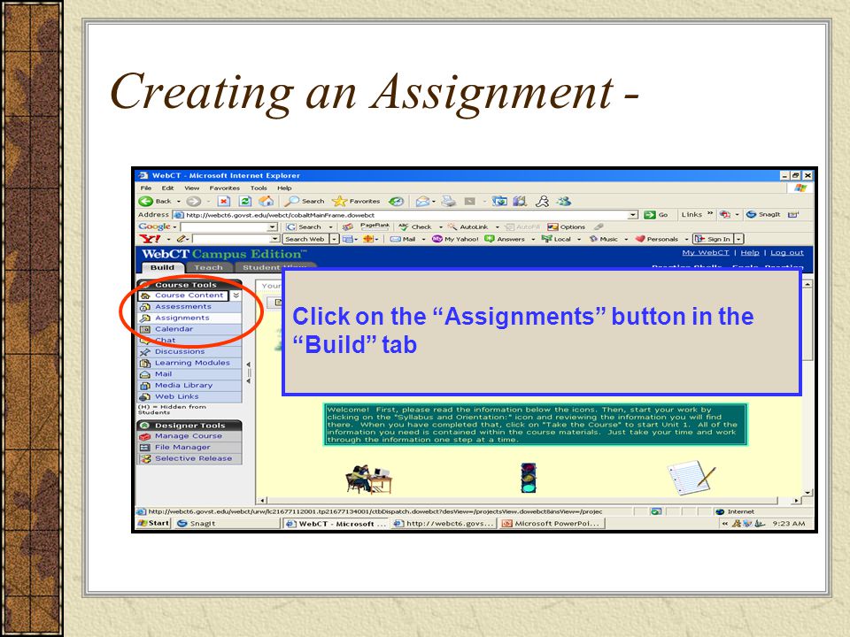 Creating an Assignment - Click on the Assignments button in the Build tab