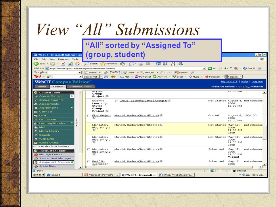 View All Submissions All sorted by Assigned To (group, student)