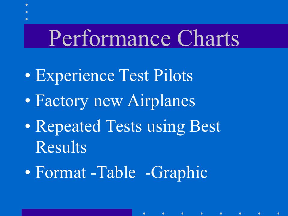 Performance Charts Experience Test Pilots Factory new Airplanes Repeated Tests using Best Results Format -Table -Graphic
