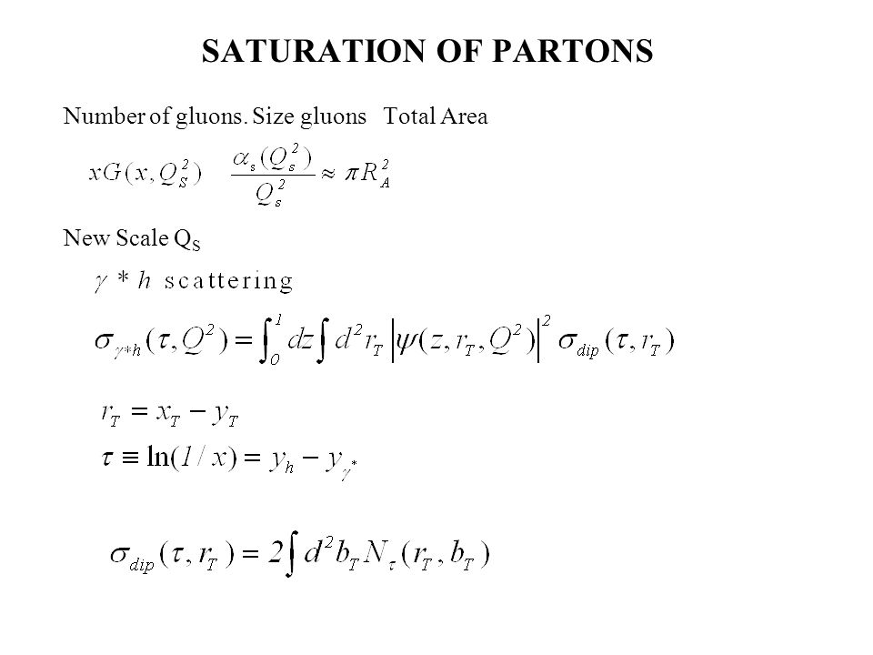 SATURATION OF PARTONS Number of gluons. Size gluons Total Area New Scale Q S