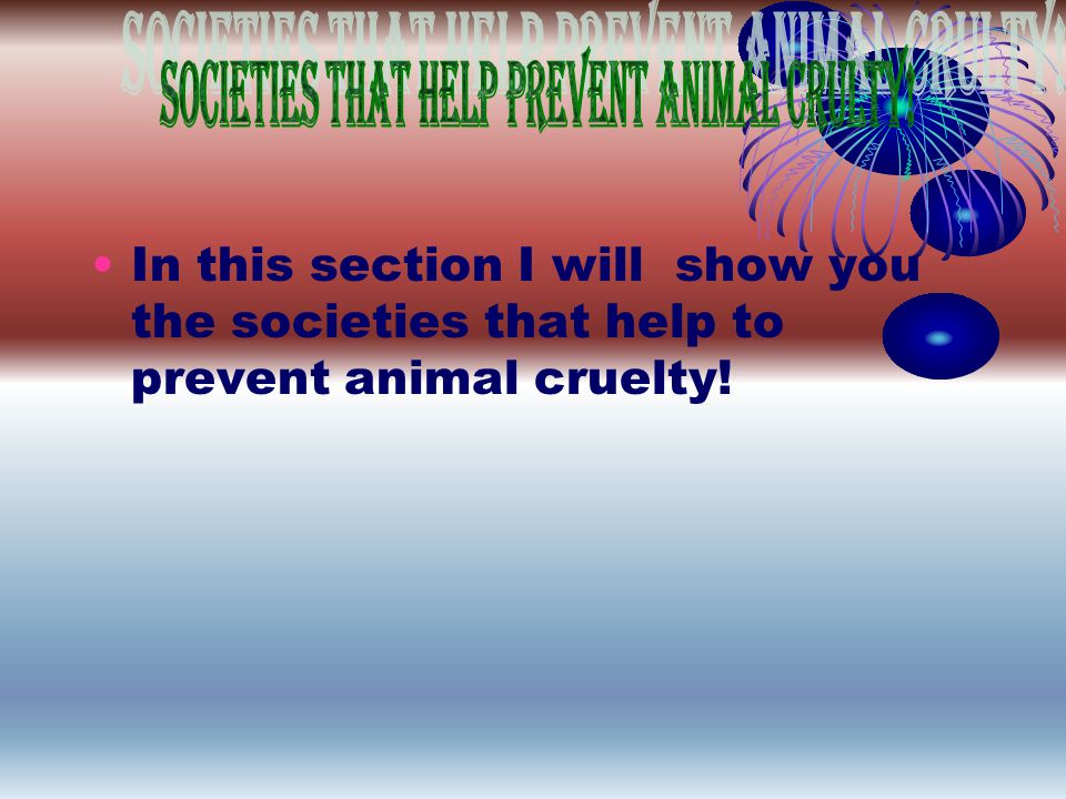 In this section I will show you the societies that help to prevent animal cruelty!