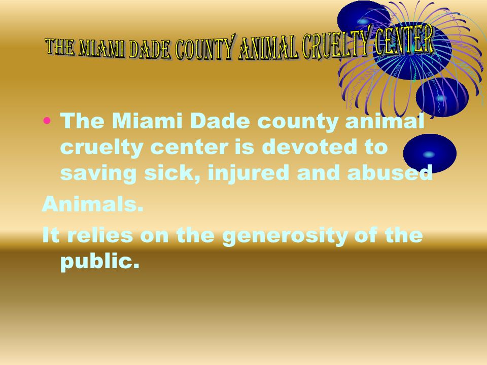 The Miami Dade county animal cruelty center is devoted to saving sick, injured and abused Animals.