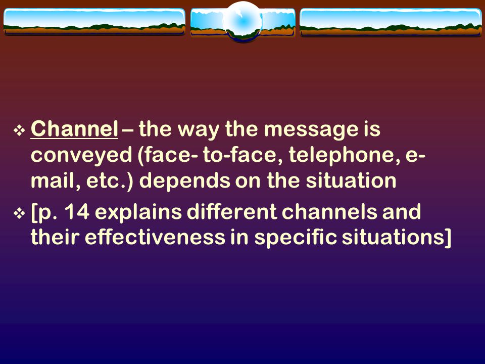 How it works…  Sender – person sending the message  Receiver – person receiving the message  Sender encodes a message, chooses a channel by which to send the message, and then sends the message to a receiver who then decodes the message.