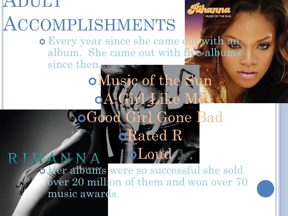 A DULT A CCOMPLISHMENTS Every year since she came out with an album.