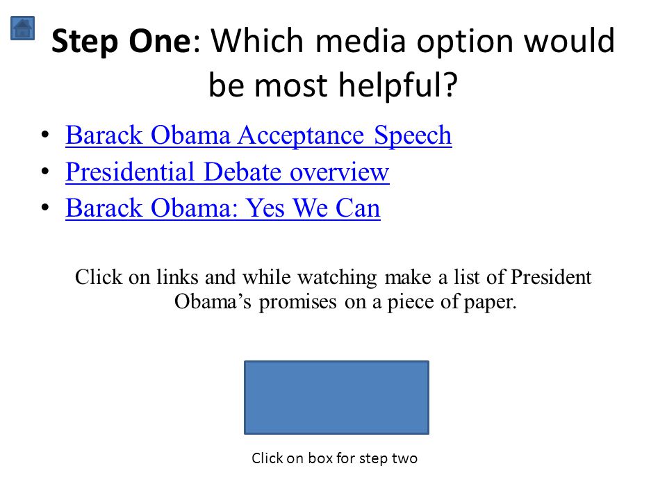 Step One: Which media option would be most helpful.